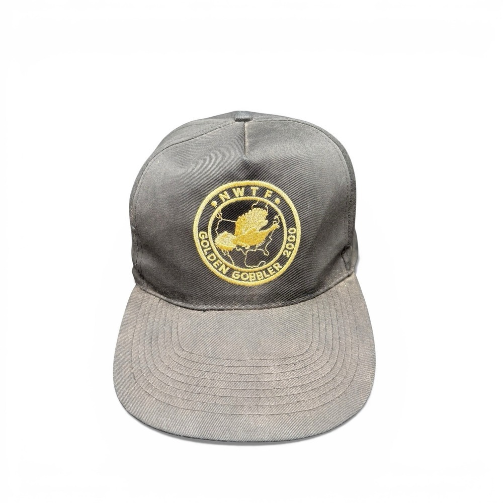 NWTF Golden Gobbler 2000 Vtg Turkey Hunting Snapback Hat Black‎ Gold Embro